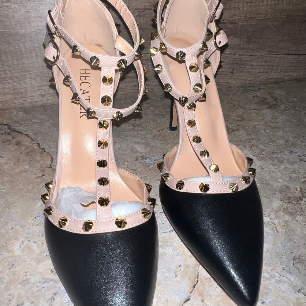 Studded Ankle Strap High Heels Stilettos Pumps Sz 8.5 Dress Shoes Formal Wedding - Picture 11 of 16